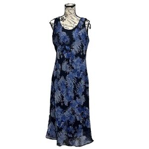 K Petite Blue Floral 90 Vintage Y2k Retro Maxi Crinkle Dress Fairy Cottegecore